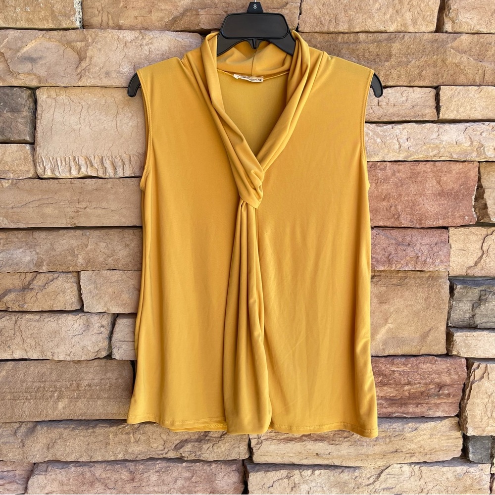 Prospect Blvd yellow sleeveless tie stretch blouse top XL